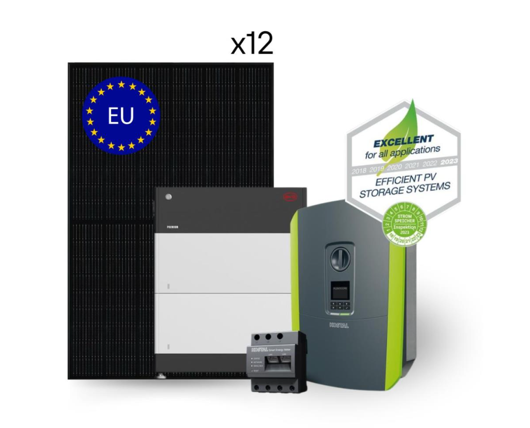 Kit solaire Solitek & Kostal & BYD: 12x module 420Wc, onduleur 5.5kW, batterie 5.1 kWh.  N-Type TOPcon 420 Wc | Onduleur 5.5kW | Triphasé | Batterie 5.1 kWh