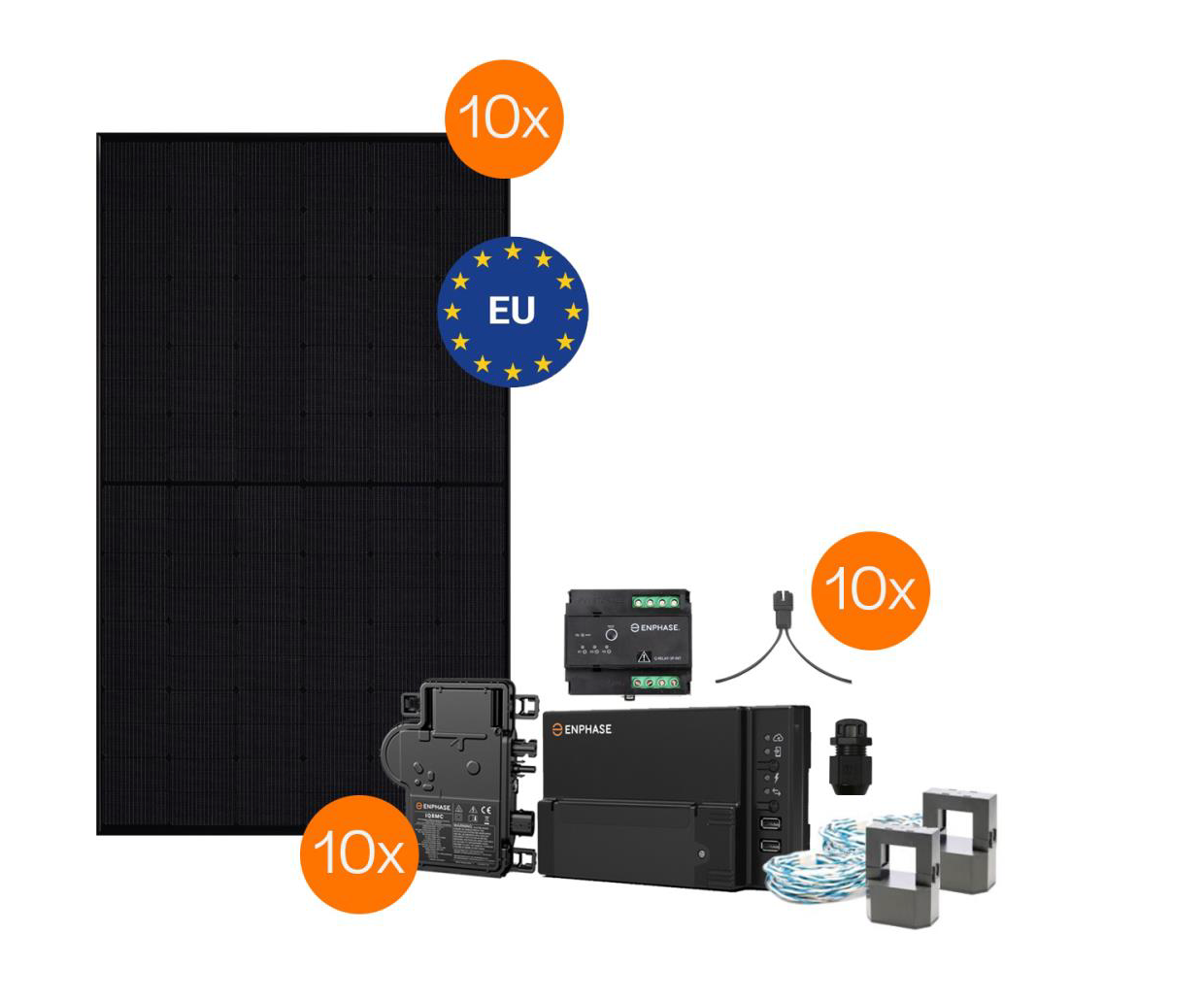 Kit solaire Meyer Burger & Enphase pour 3 phases : 10x module 390Wc, 10x micro-onduleur IQ8MC Modules noirs N-type 390Wc | Micro-onduleur IQ8MC | Triphasé